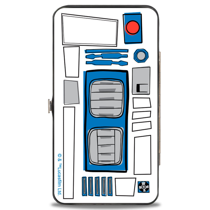 Hinged Wallet - Star Wars R2-D2 Pose + Parts CLOSE-UP White Gray Blue Red Hinged Wallets Star Wars