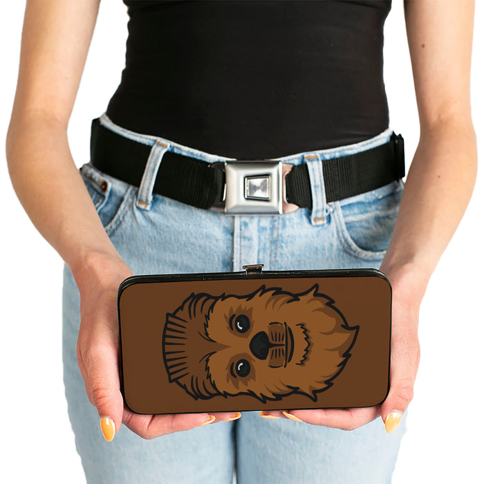 Hinged Wallet - Star Wars Chewbacca Mono Line Face + Bandolier Strap Brown Black Grays Hinged Wallets Star Wars