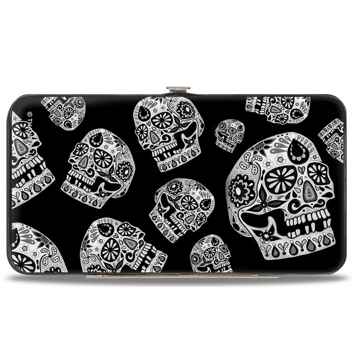 Hinged Wallet - The Dust of Living II Sugar Skulls Black White Hinged Wallets Thaneeya McArdle