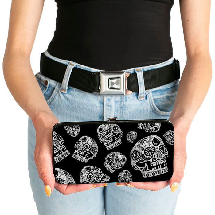 Hinged Wallet - The Dust of Living II Sugar Skulls Black White Hinged Wallets Thaneeya McArdle