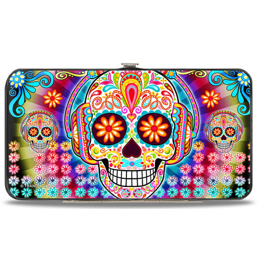 Hinged Wallet - Tranquility Beats Calaveras & Flowers Rays Black Multi Color Hinged Wallets Thaneeya McArdle