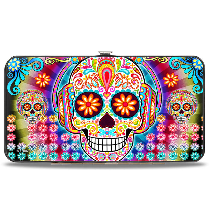 Hinged Wallet - Tranquility Beats Calaveras & Flowers Rays Black Multi Color Hinged Wallets Thaneeya McArdle