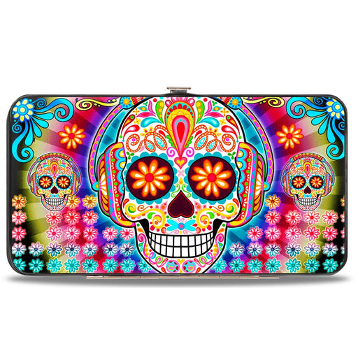 Hinged Wallet - Tranquility Beats Calaveras & Flowers Rays Black Multi Color Hinged Wallets Thaneeya McArdle