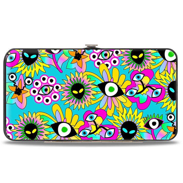 Hinged Wallet - Funky Alien Flowers Aqua Blue/Multi Color Hinged Wallets Buckle-Down