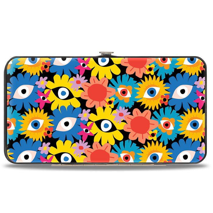 Hinged Wallet - Funky Eye Flowers Black/Multi Color Hinged Wallets Buckle-Down