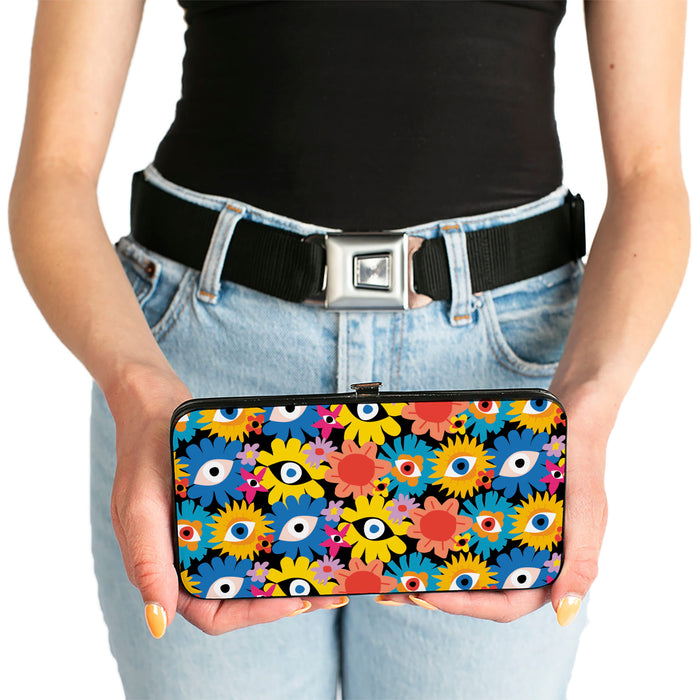 Hinged Wallet - Funky Eye Flowers Black/Multi Color Hinged Wallets Buckle-Down