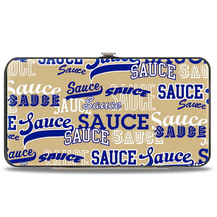 Hinged Wallet - SAUCE Typography Collage Tan/White/Blue Hinged Wallets Buckle-Down