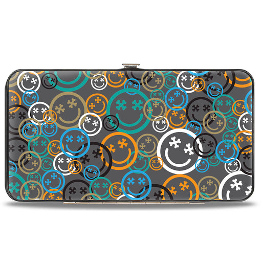 Hinged Wallet - Smiley Face Crossbones Stacked Gray/Multi Color Hinged Wallets Buckle-Down