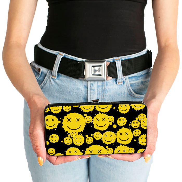 Hinged Wallet - Smiley Face Splatter Scattered Black/Yellow Hinged Wallets Buckle-Down