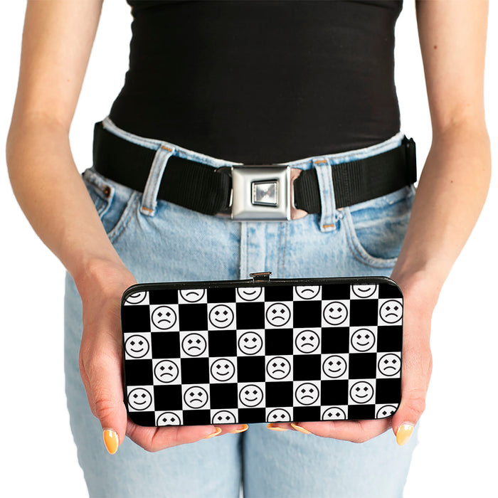 Hinged Wallet - Smiley Sad Face Checker Black/White Hinged Wallets Buckle-Down