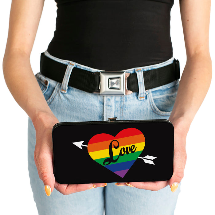 Hinged Wallet - LOVE Rainbow Stripe Heart Black Multi Color Hinged Wallets Buckle-Down