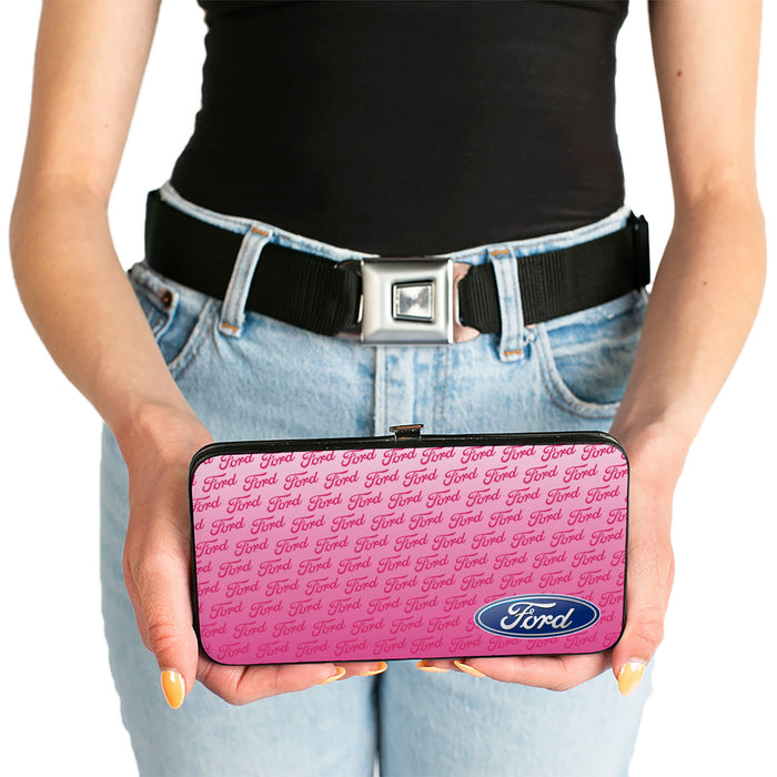 Hinged Wallet - Ford Oval CORNER w Text PINK Hinged Wallets Ford