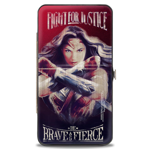 Hinged Wallet - Wonder Woman Deflection Pose FIGHT FOR JUSTICE-BE BRAVE AND FIERCE Weathered Reds/Blues Hinged Wallets DC Comics