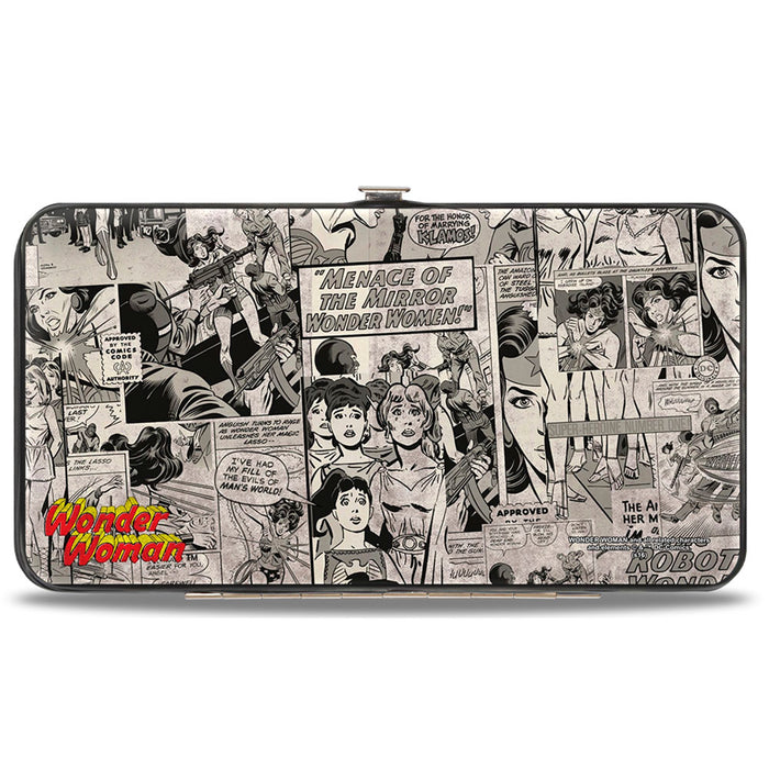 Hinged Wallet - Wonder Woman Logo Comic Scenes Grays Blue Red Yellow Hinged Wallets DC Comics