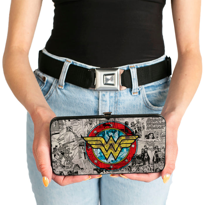 Hinged Wallet - Wonder Woman Logo Comic Scenes Grays Blue Red Yellow Hinged Wallets DC Comics