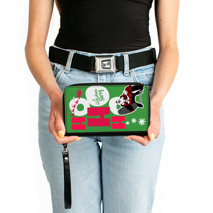 Women's PU Zip Around Wallet Rectangle - A Christmas Story Santa Claus HO HO HO Pose Green Red White Clutch Zip Around Wallets Warner Bros. Holiday Movies   