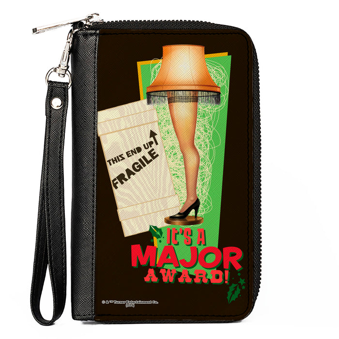 PU Zip Around Wallet Rectangle - A Christmas Story Lamp IT'S A MAJOR AWARD Quote Black/Green/Red Clutch Zip Around Wallets Warner Bros. Holiday Movies   