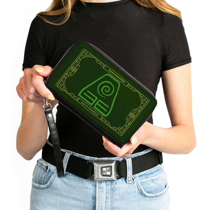 PU Zip Around Wallet Rectangle - Avatar the Last Airbender EARTHBENDING EARTH KINGDOM Icon Greens Yellow Clutch Zip Around Wallets Nickelodeon   
