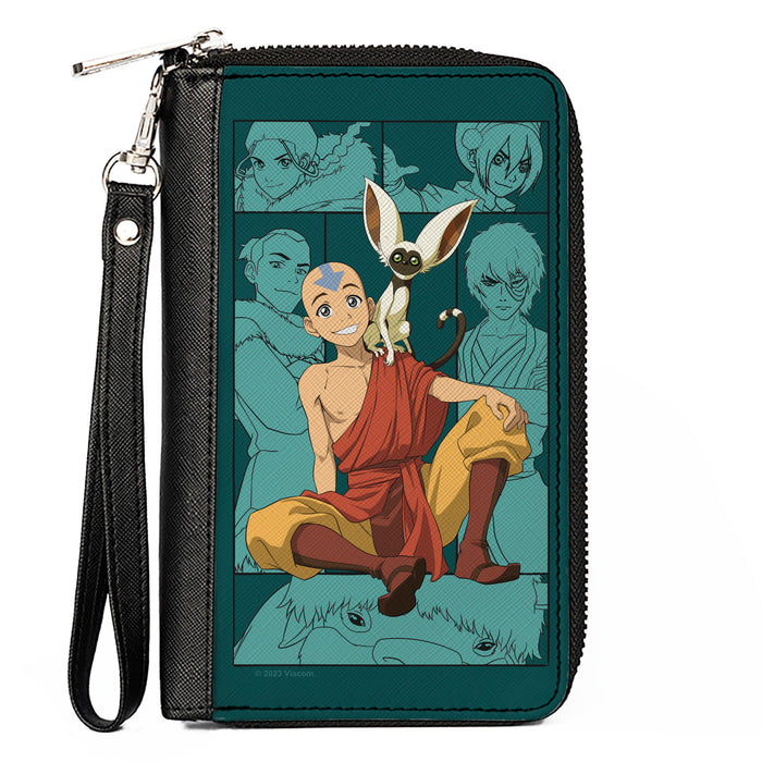 PU Zip Around Wallet Rectangle - Avatar Last Airbender Aang and Momo Pose with Character Blocks Teals Clutch Zip Around Wallets Nickelodeon   