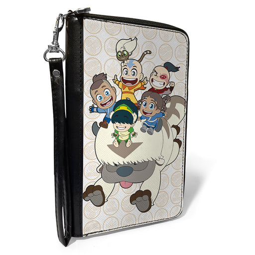 PU Zip Around Wallet Rectangle - Avatar Last Airbender Chibi Characters Group Pose on Appa with Icon Beige/Tan Clutch Zip Around Wallets Nickelodeon   