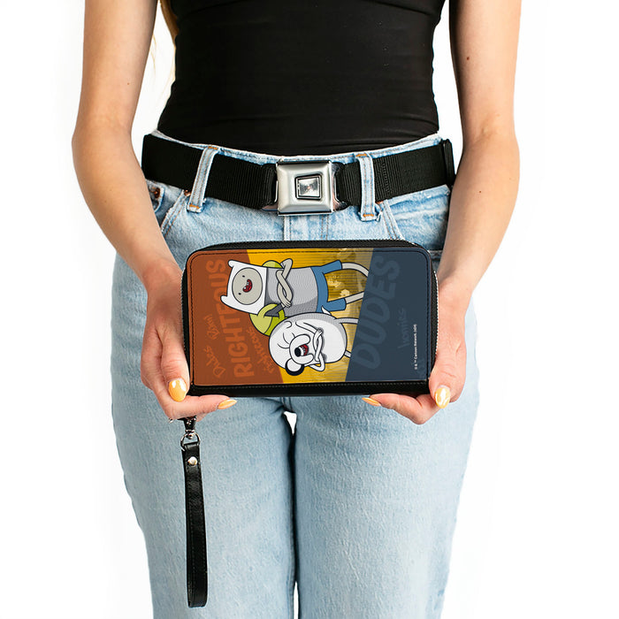 PU Zip Around Wallet Rectangle - Adventure Time Jake and Finn RIGHTEOUS DUDES Pose Multi Color Clutch Zip Around Wallets Cartoon Network   