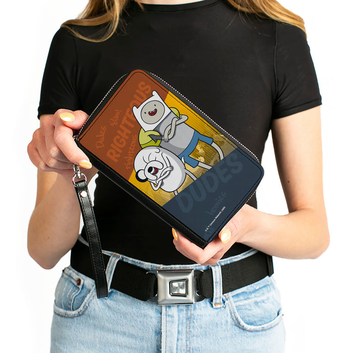 PU Zip Around Wallet Rectangle - Adventure Time Jake and Finn RIGHTEOUS DUDES Pose Multi Color Clutch Zip Around Wallets Cartoon Network   