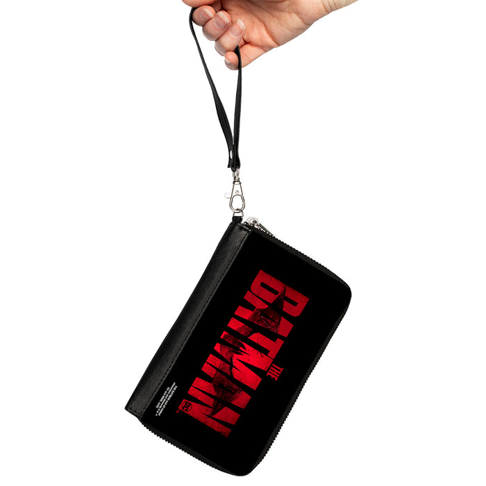 PU Zip Around Wallet Rectangle - THE BATMAN Movie Bat Title Weathered Black Red Clutch Zip Around Wallets DC Comics   