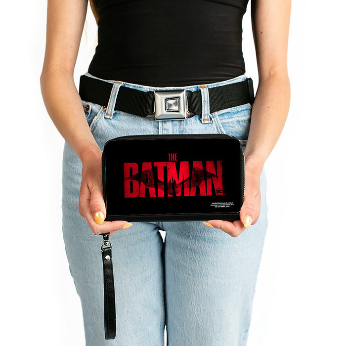 PU Zip Around Wallet Rectangle - THE BATMAN Movie Bat Title Weathered Black Red Clutch Zip Around Wallets DC Comics   