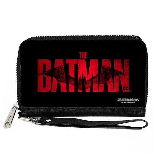 PU Zip Around Wallet Rectangle - THE BATMAN Movie Bat Title Weathered Black Red Clutch Zip Around Wallets DC Comics   