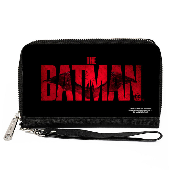 PU Zip Around Wallet Rectangle - THE BATMAN Movie Bat Title Weathered Black Red Clutch Zip Around Wallets DC Comics   