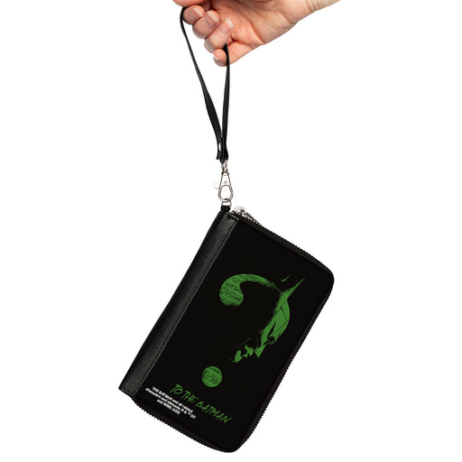 PU Zip Around Wallet Rectangle - The Batman Movie Batman Question Mark Pose Black Green Clutch Zip Around Wallets DC Comics   