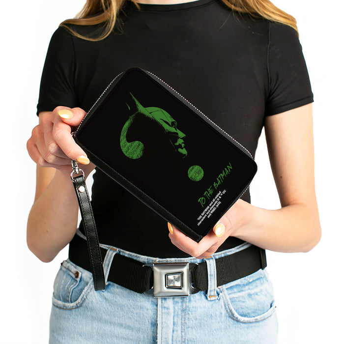 PU Zip Around Wallet Rectangle - The Batman Movie Batman Question Mark Pose Black Green Clutch Zip Around Wallets DC Comics   