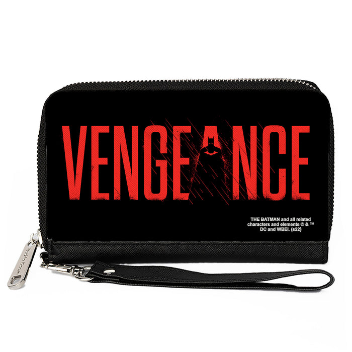 PU Zip Around Wallet Rectangle - The Batman Movie VENGEANCE Silhouette Black Red Clutch Zip Around Wallets DC Comics   