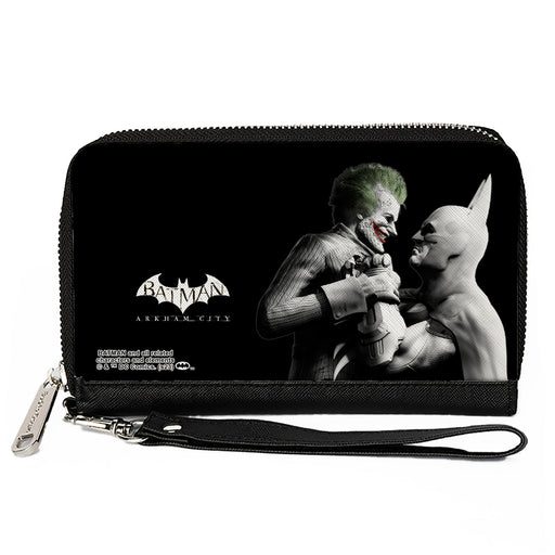 PU Zip Around Wallet Rectangle - BATMAN ARKHAM CITY Batman and Joker Pose Black/Grays Clutch Zip Around Wallets DC Comics   