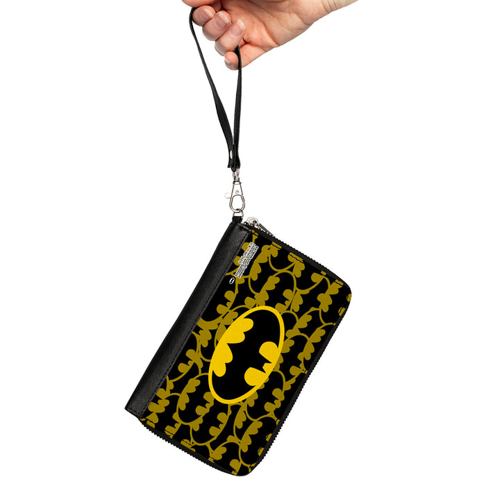 PU Zip Around Wallet Rectangle - Batman Bat Signal Stacked and Centered Yellow/Black Clutch Zip Around Wallets DC Comics   