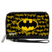 PU Zip Around Wallet Rectangle - Batman Bat Signal Stacked and Centered Yellow/Black Clutch Zip Around Wallets DC Comics   
