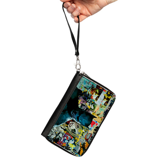 PU Zip Around Wallet Rectangle - Batman and Gotham City Villains Torn Faces Graffiti Collage2 Clutch Zip Around Wallets DC Comics   