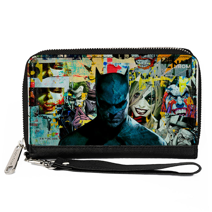 PU Zip Around Wallet Rectangle - Batman and Gotham City Villains Torn Faces Graffiti Collage2 Clutch Zip Around Wallets DC Comics   
