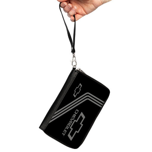 PU Zip Around Wallet Rectangle - CHEVROLET Bowtie Logo and Stripes Black/Gray Clutch Zip Around Wallets GM General Motors   