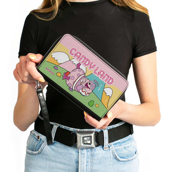 PU Zip Around Wallet Rectangle - Candy Land Jolly Laughing Pose and Gum Drop Mountains Multi Color Clutch Zip Around Wallets Hasbro   