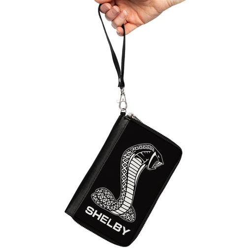 PU Zip Around Wallet Rectangle - Carroll Shelby Super Snake SHELBY Tiffany Logo Black/White Clutch Zip Around Wallets Carroll Shelby   