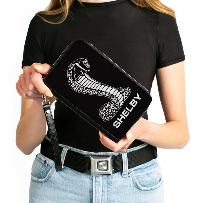 PU Zip Around Wallet Rectangle - Carroll Shelby Super Snake SHELBY Tiffany Logo Black/White Clutch Zip Around Wallets Carroll Shelby   