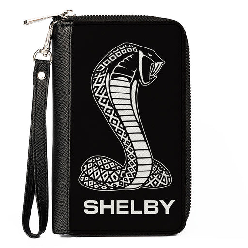 PU Zip Around Wallet Rectangle - Carroll Shelby Super Snake SHELBY Tiffany Logo Black/White Clutch Zip Around Wallets Carroll Shelby   