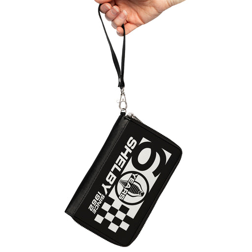 PU Zip Around Wallet Rectangle - Carroll Shelby 60 YEARS-SHELBY SINCE 1962 Checker Logo Black/White Clutch Zip Around Wallets Carroll Shelby   