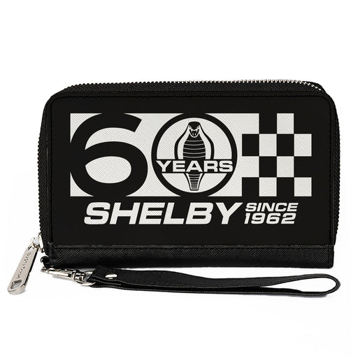 PU Zip Around Wallet Rectangle - Carroll Shelby 60 YEARS-SHELBY SINCE 1962 Checker Logo Black/White Clutch Zip Around Wallets Carroll Shelby   