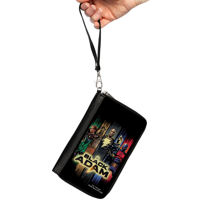 PU Zip Around Wallet Rectangle - Black Adam and Justice Society Group Pose with Logo Black Multi Color Clutch Zip Around Wallets DC Comics   