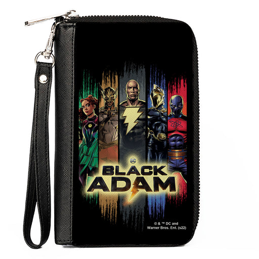 PU Zip Around Wallet Rectangle - Black Adam and Justice Society Group Pose with Logo Black Multi Color Clutch Zip Around Wallets DC Comics   