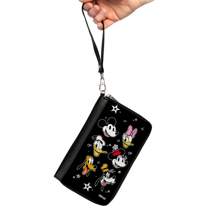 Women's PU Zip Around Wallet Rectangle - Disney The Sensational Six Smiling Faces Stars Black White Clutch Zip Around Wallets Disney   