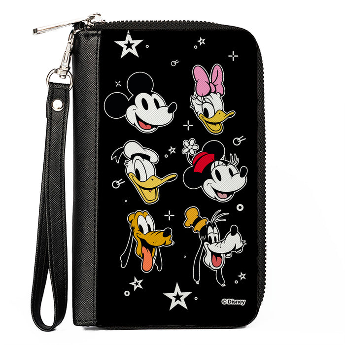 Women's PU Zip Around Wallet Rectangle - Disney The Sensational Six Smiling Faces Stars Black White Clutch Zip Around Wallets Disney   