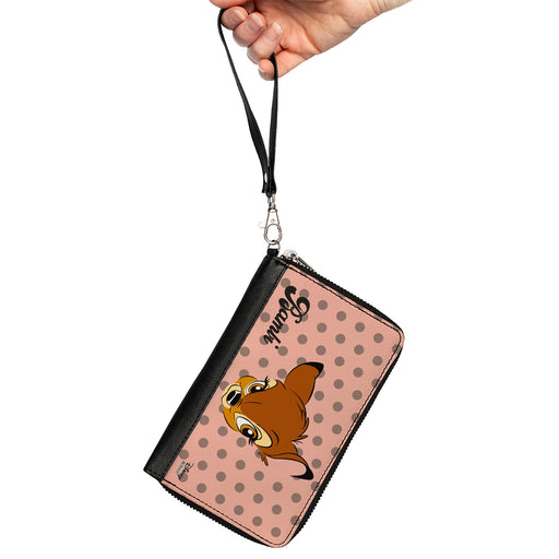 Women's PU Zip Around Wallet Rectangle - BAMBI Face Dots Pink Mauve Clutch Zip Around Wallets Disney   